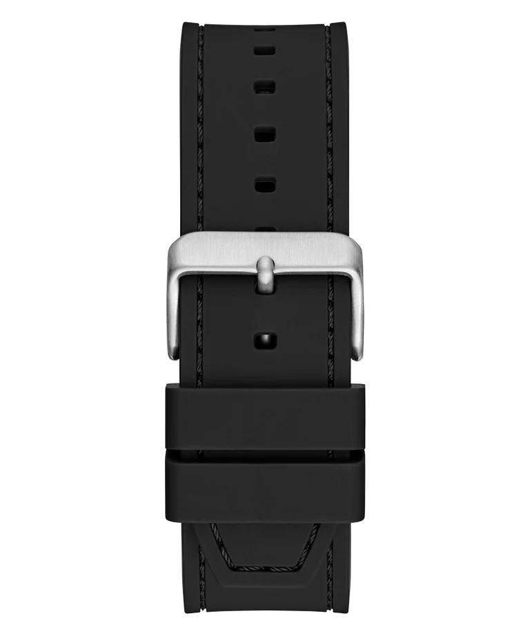 GUESS GW0850G1 black rubber strap detail with silver-tone buckle and keeper