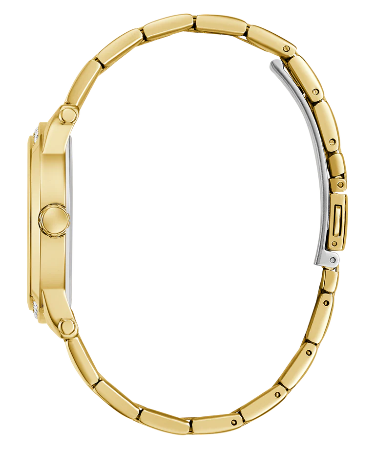 Gold tone link bracelet strap of GUESS ladies watch