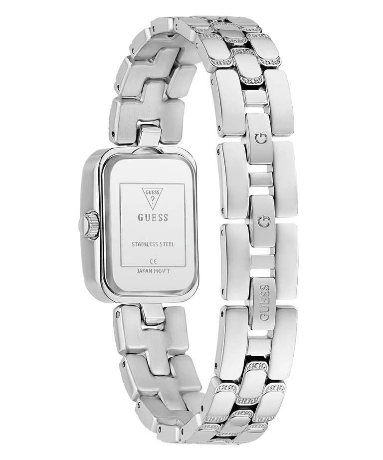 Side view of GUESS GW0865L1 showing rectangular case profile and bracelet links