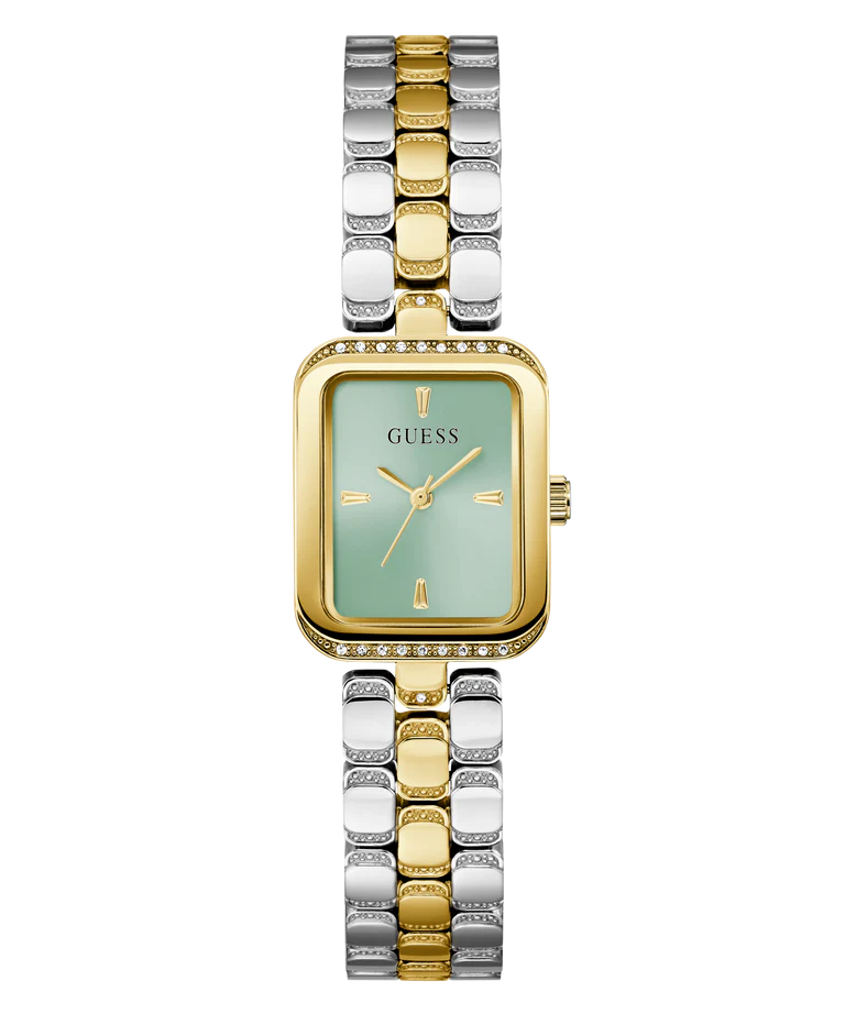 GUESS GW0865L4 2-tone gold and silver ladies watch with square mint dial and crystal bezel
