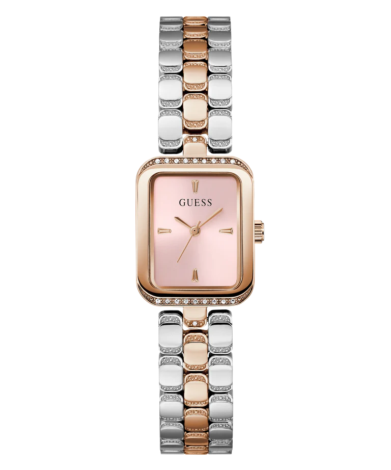 GUESS GW0865L5 rose gold and silver tone ladies watch with pink dial and crystal-set case