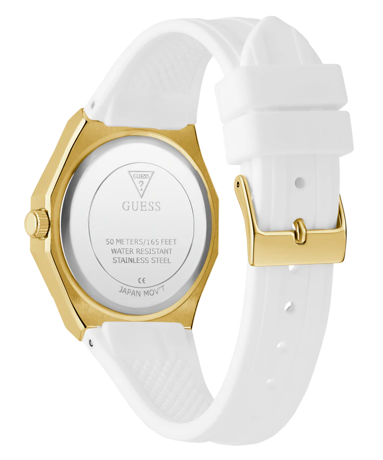 GUESS GW0872L1 case back showing 50M water resistance and stainless steel construction