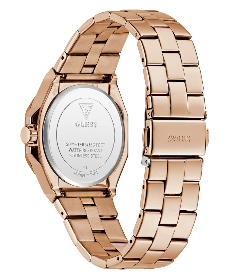 Guess Empress watch caseback showing stainless steel construction and water resistance details