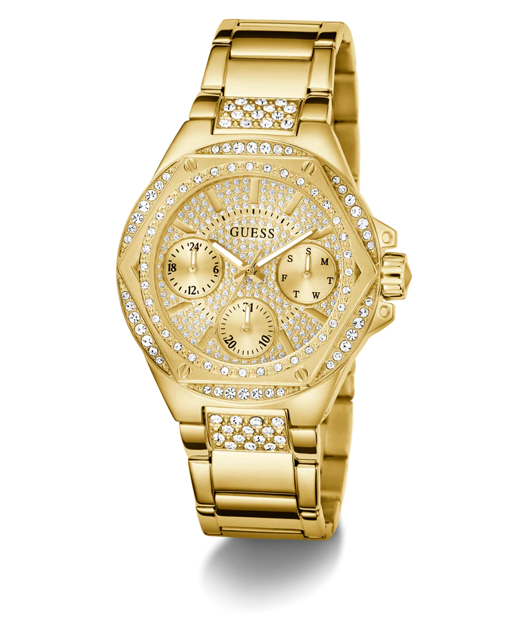 GUESS gold-tone multi-function ladies watch with crystal-embellished dial and subdials