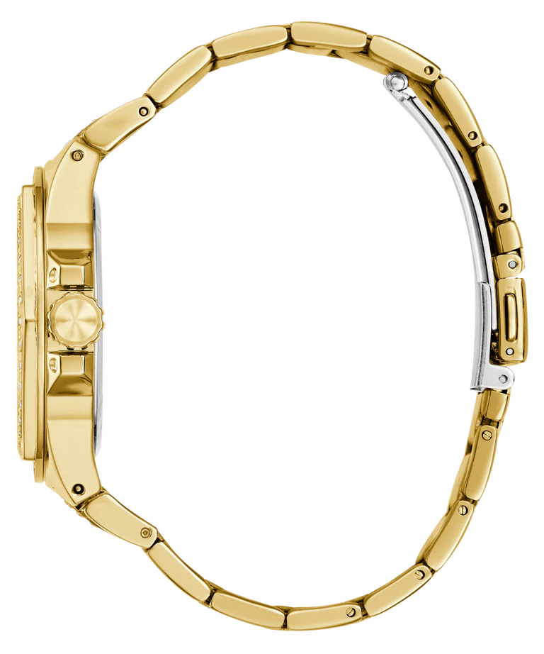 GUESS watch gold-tone stainless steel link strap and case back view