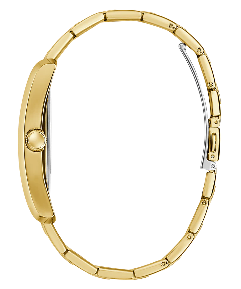 Guess Clyde gold-tone stainless steel bracelet and case side view