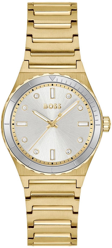 Hugo Boss Candor Sport women's gold-tone watch with sunburst dial and diamond indices