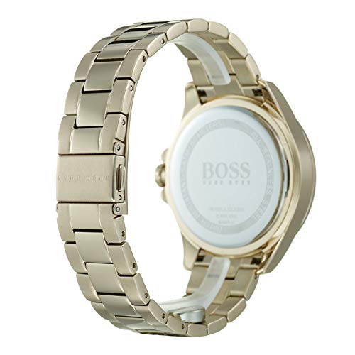 Hugo Boss women's watch caseback showing rose gold bracelet and case back engraving