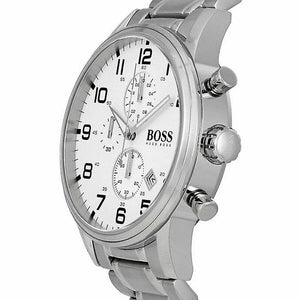 Side view of Hugo Boss 1512445 watch showing case thickness and stainless steel band