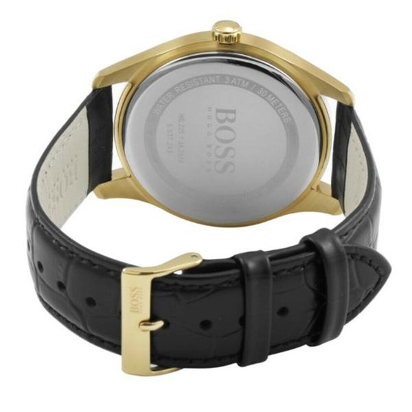 Hugo Boss watch caseback showing engraved branding and specifications