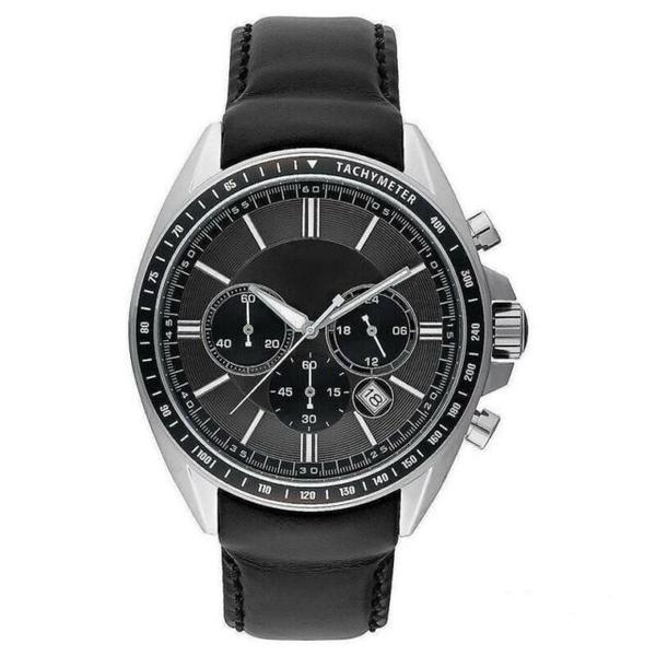 Hugo Boss chronograph men's watch with black dial and steel case on black leather strap
