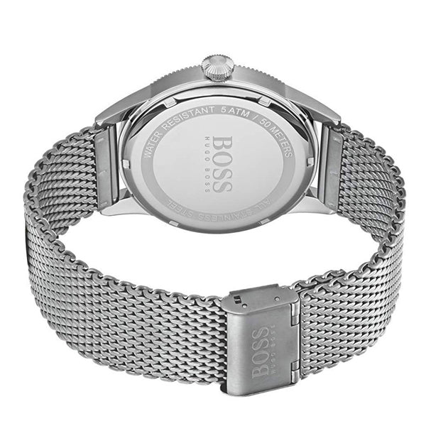 Hugo Boss watch caseback with mesh strap and fold-over clasp