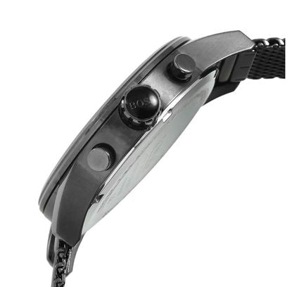 Side profile of Hugo Boss Grand Central watch showing case and chronograph pushers