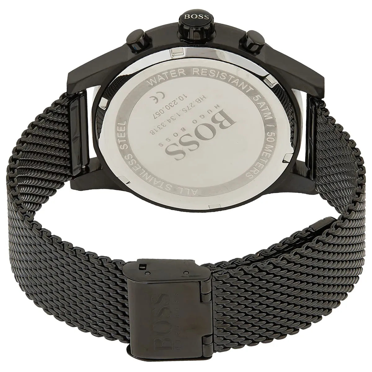 Hugo Boss 1513769 watch caseback showing stainless steel case with engraved text and water resistance rating