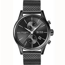 Hugo Boss 1513769 black chronograph watch with jet black dial and black metal mesh bracelet
