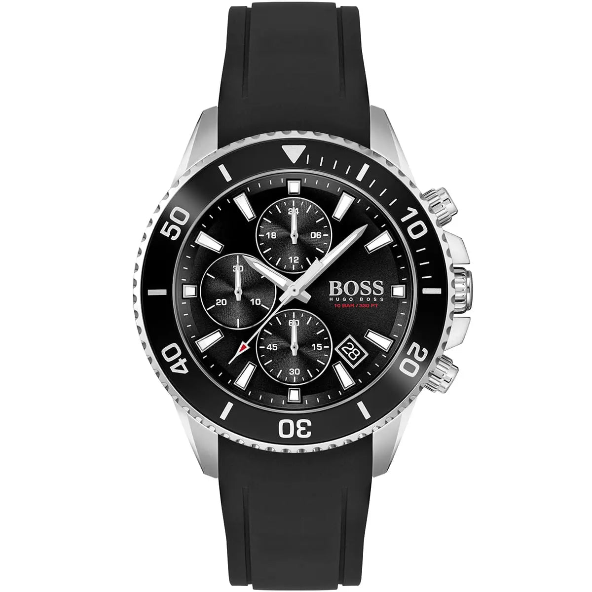 Hugo Boss Admiral chronograph men's watch with black dial and black rubber strap