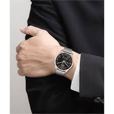 Hugo Boss 1513961 watch worn on wrist, showing black dial and rose gold accents
