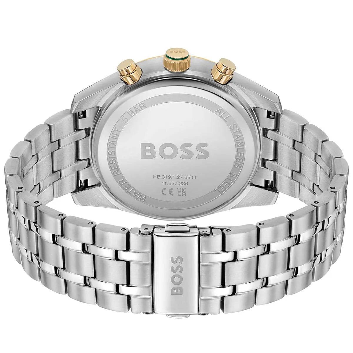 Hugo Boss watch caseback showing model number HB 319.1.20.2044 on stainless steel case back