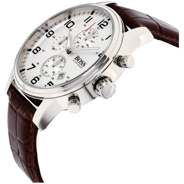 Hugo Boss Aeroliner chronograph with stainless steel case and brown crocodile leather strap
