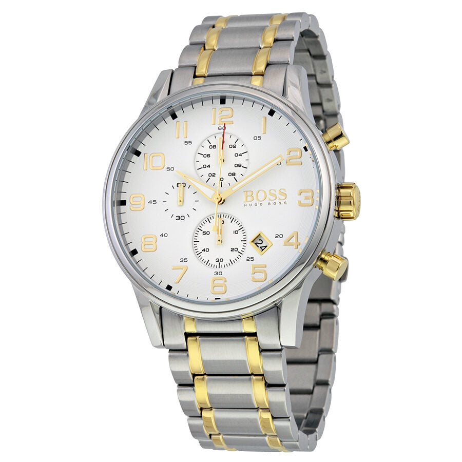 Hugo Boss Aeroliner chronograph white dial two-tone stainless steel and gold-plated men's watch