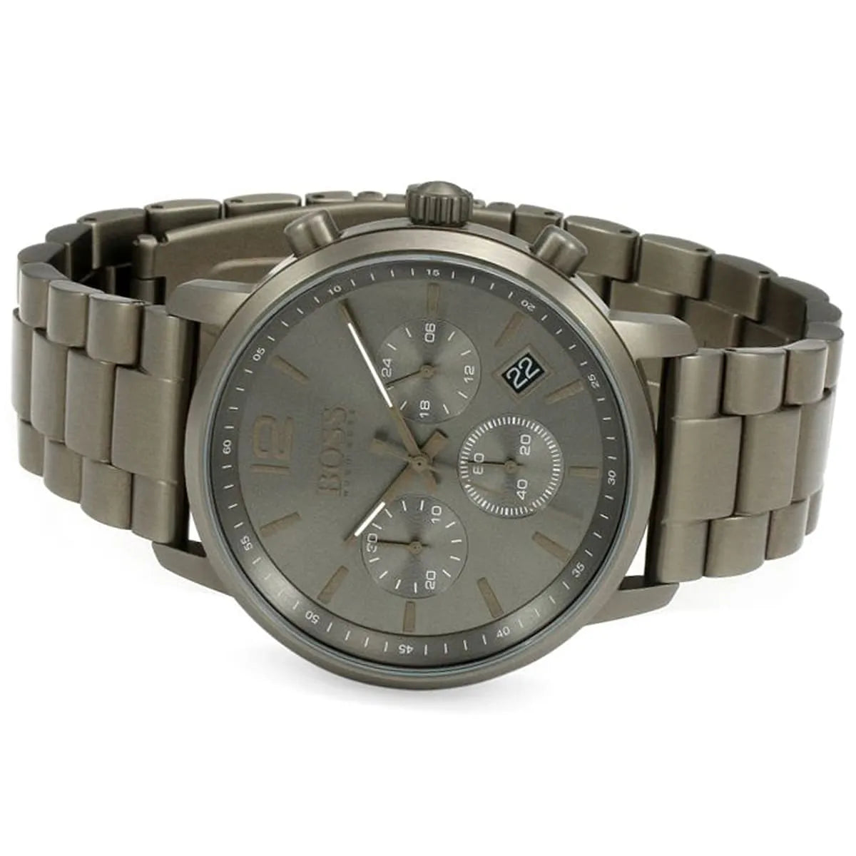 Hugo Boss Attitude 1513610 watch angled view showing green steel strap and case