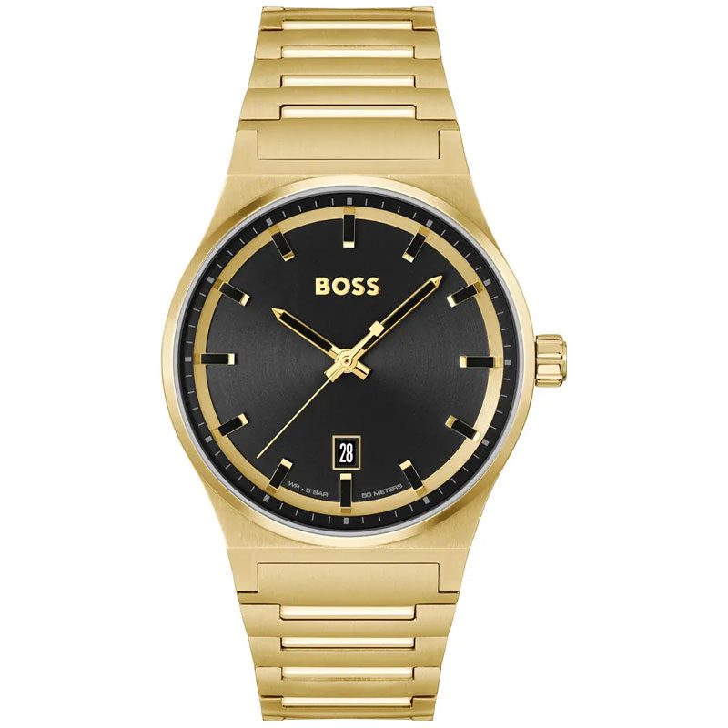 Hugo Boss Candor men's watch with black dial and gold stainless steel bracelet