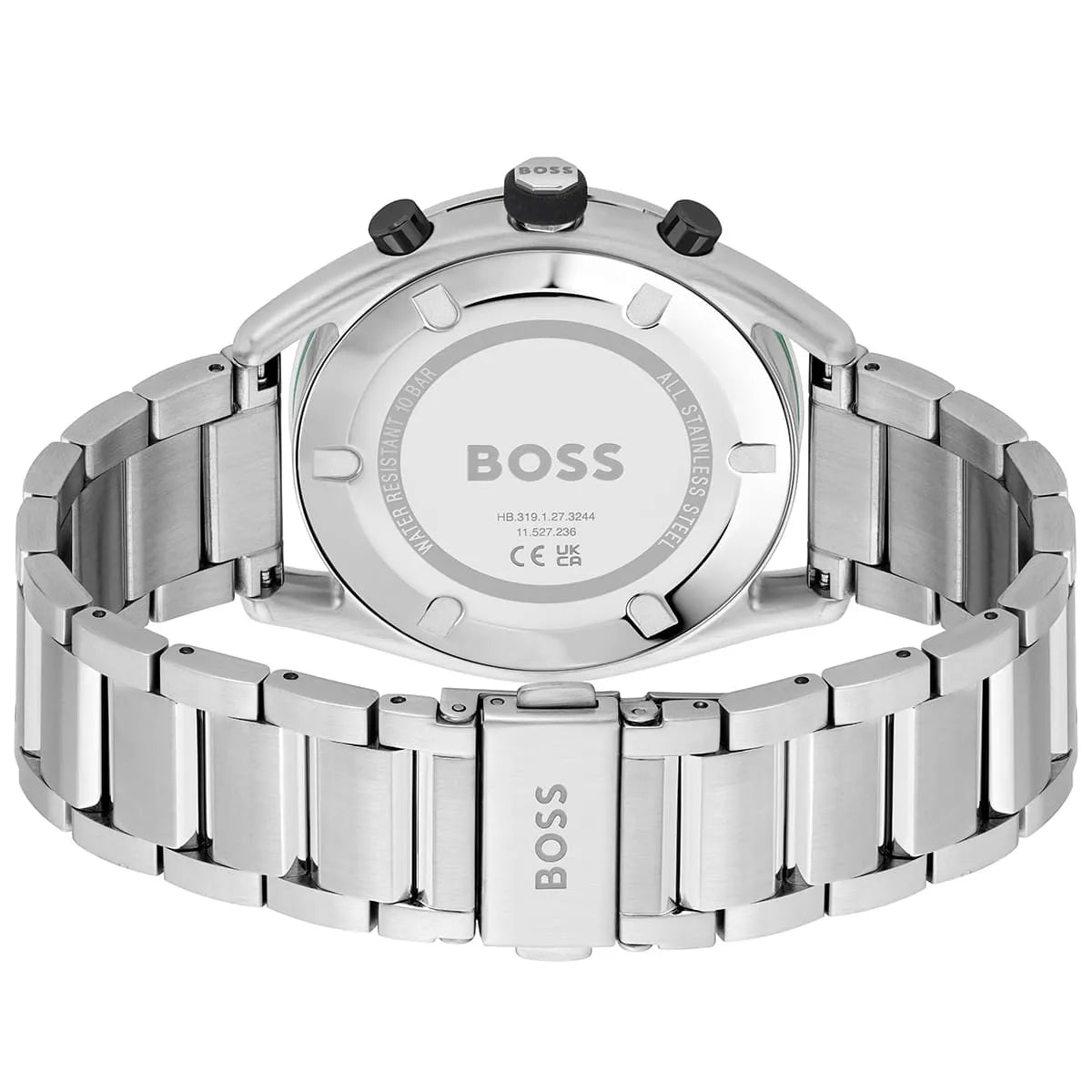 Hugo Boss Center Court watch caseback showing stainless steel with BOSS branding