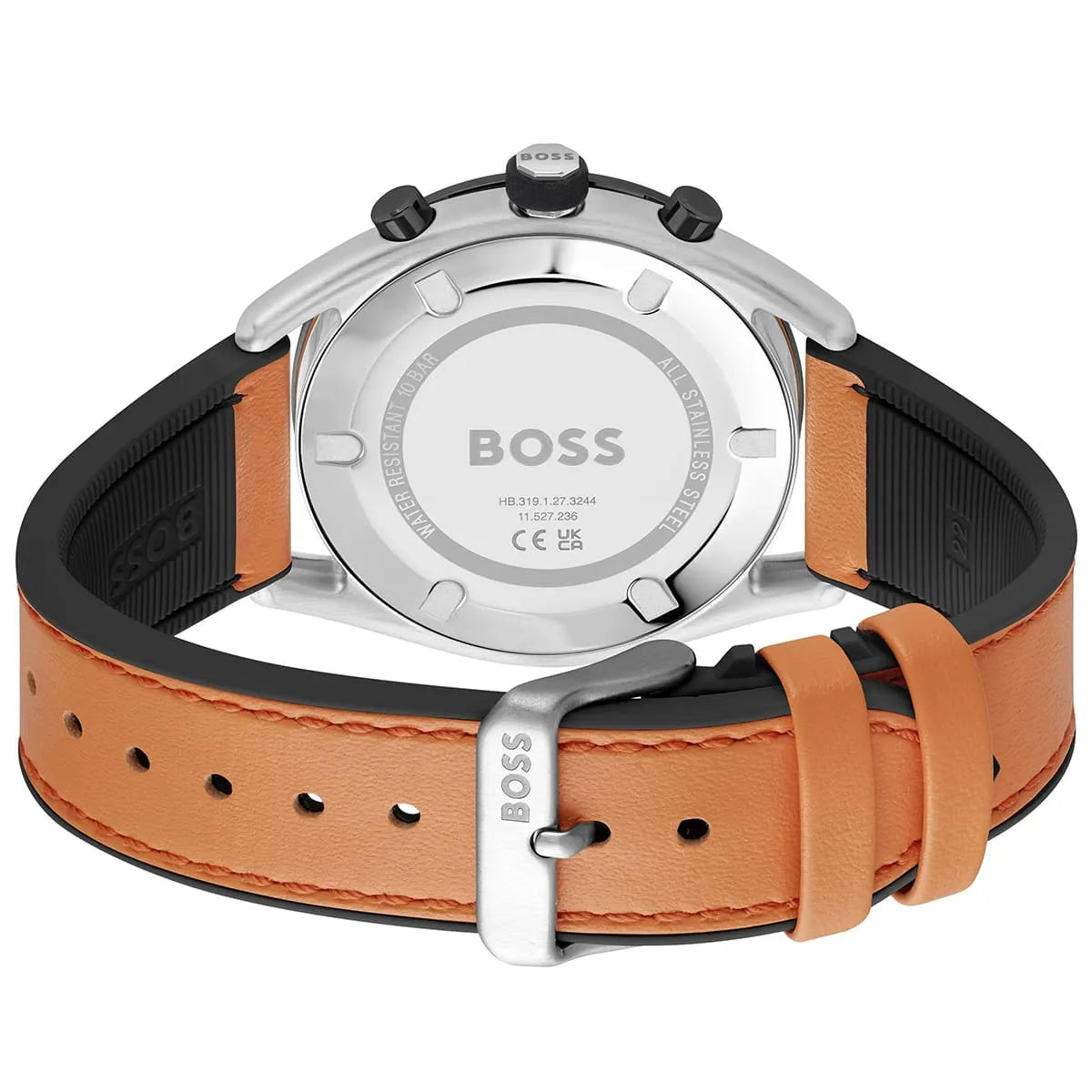 Hugo Boss Centre Court watch caseback showing stainless steel back with BOSS branding