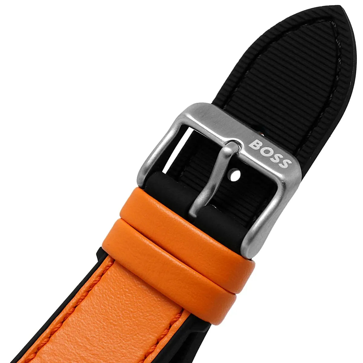 Hugo Boss Centre Court watch rubber strap detail with orange and black sections