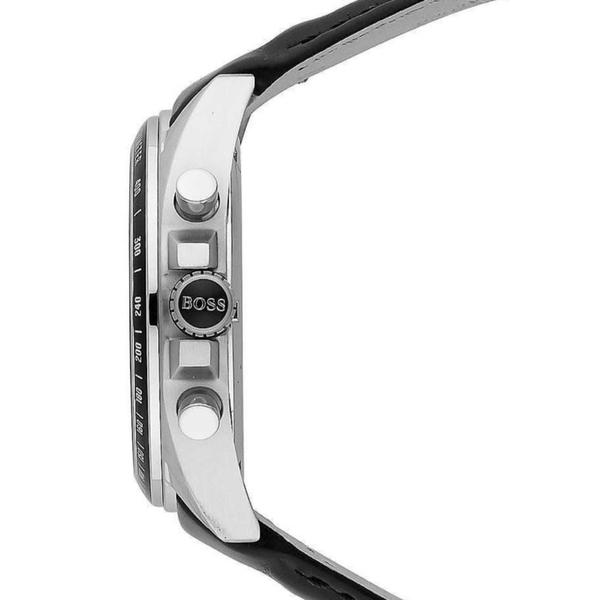Side view of Hugo Boss chronograph watch showing case profile and pushers
