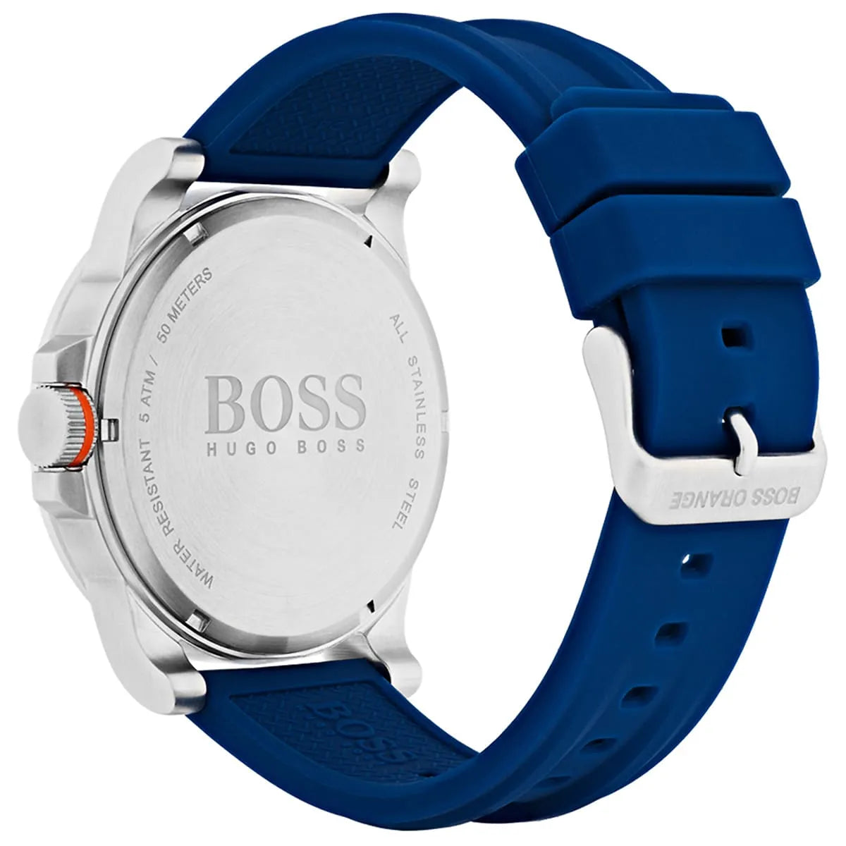 Hugo Boss Detroit watch caseback showing stainless steel with engraved BOSS branding