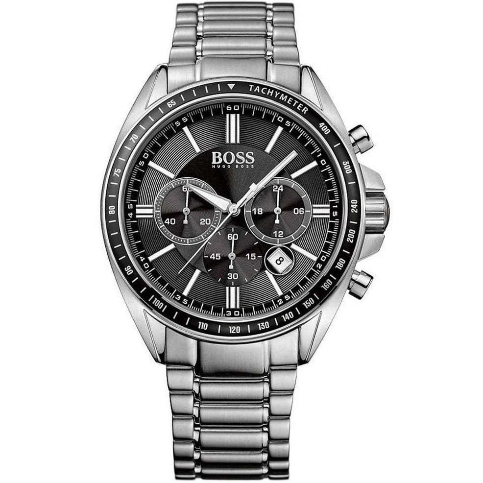 Hugo Boss Driver men's chronograph watch with black dial and stainless steel bracelet