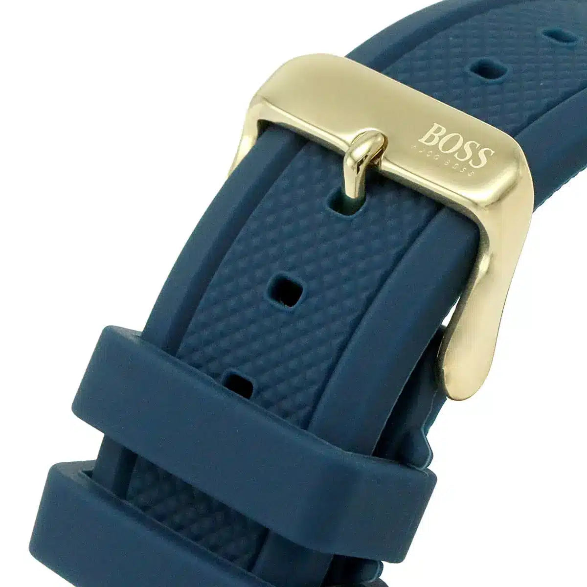 Hugo Boss Globetrotter blue silicone strap with gold-tone buckle