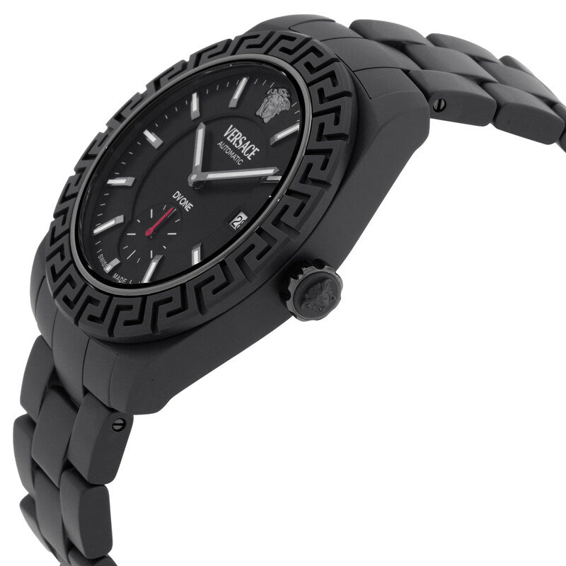 Hugo Boss Grand Prix Chronograph black dial watch angled side view showing case and strap