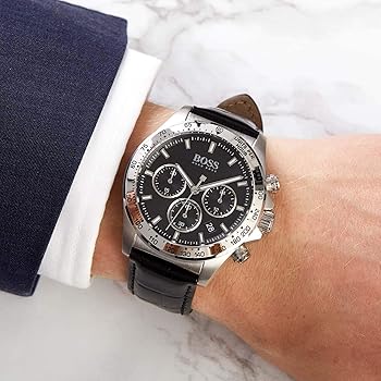Hugo Boss Hero chronograph watch worn on wrist with formal attire