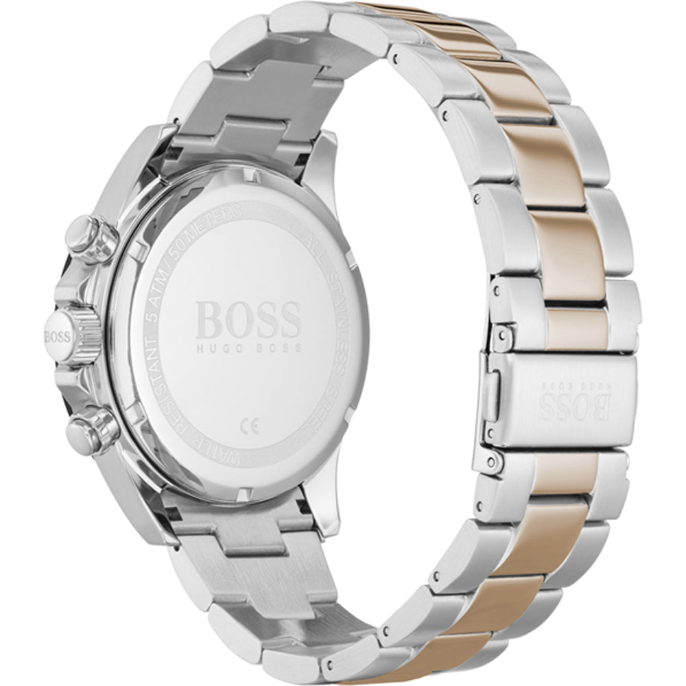 Hugo Boss Hero two-tone bracelet with silver and rose gold links and caseback detail