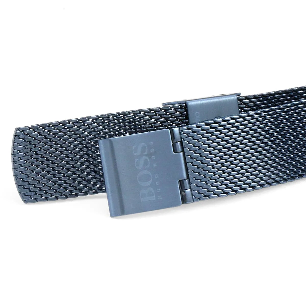 Hugo Boss Infinity blue mesh bracelet with fold-over BOSS logo clasp