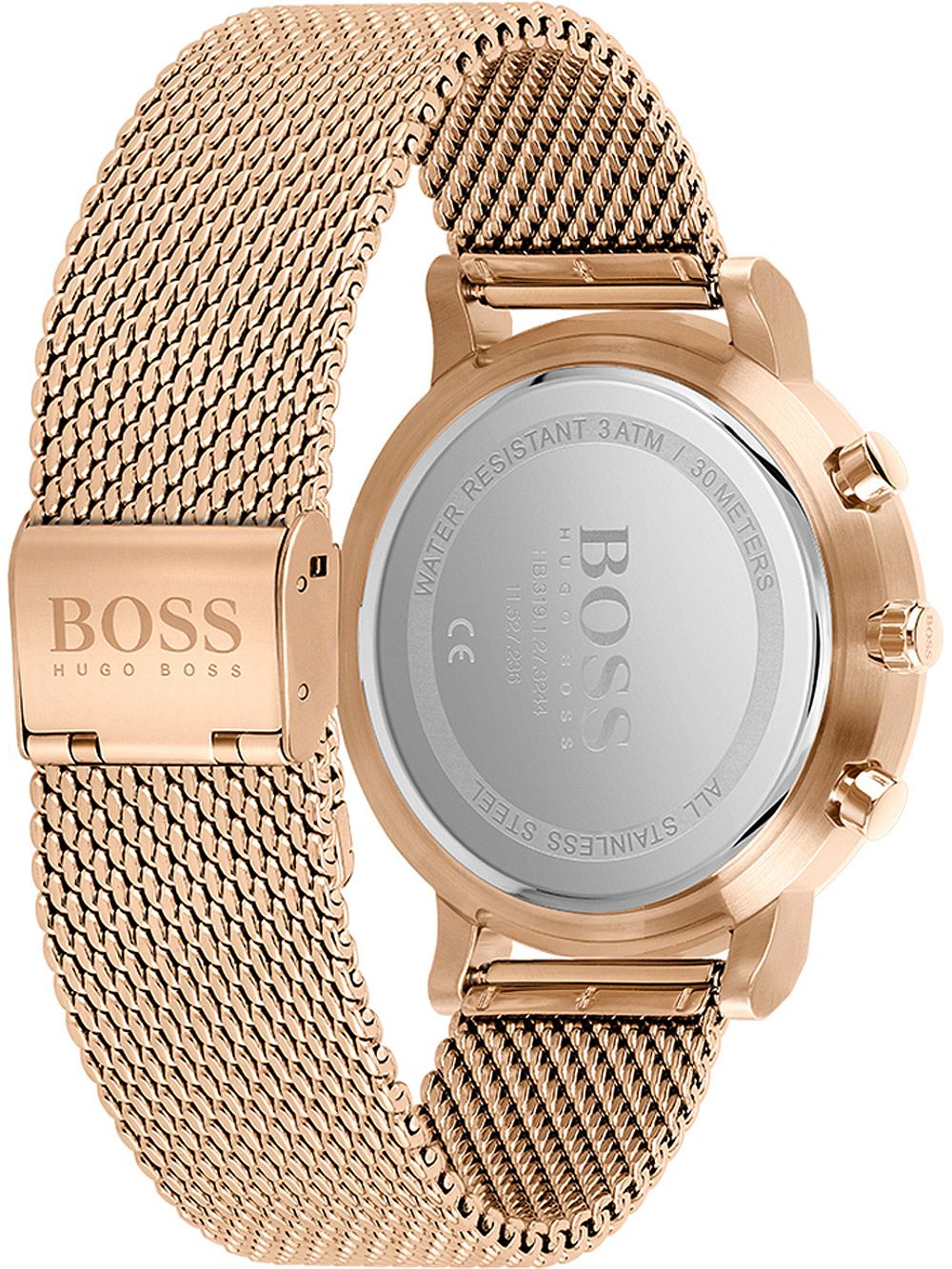 Hugo Boss Integrity rose gold watch caseback showing BOSS engraving