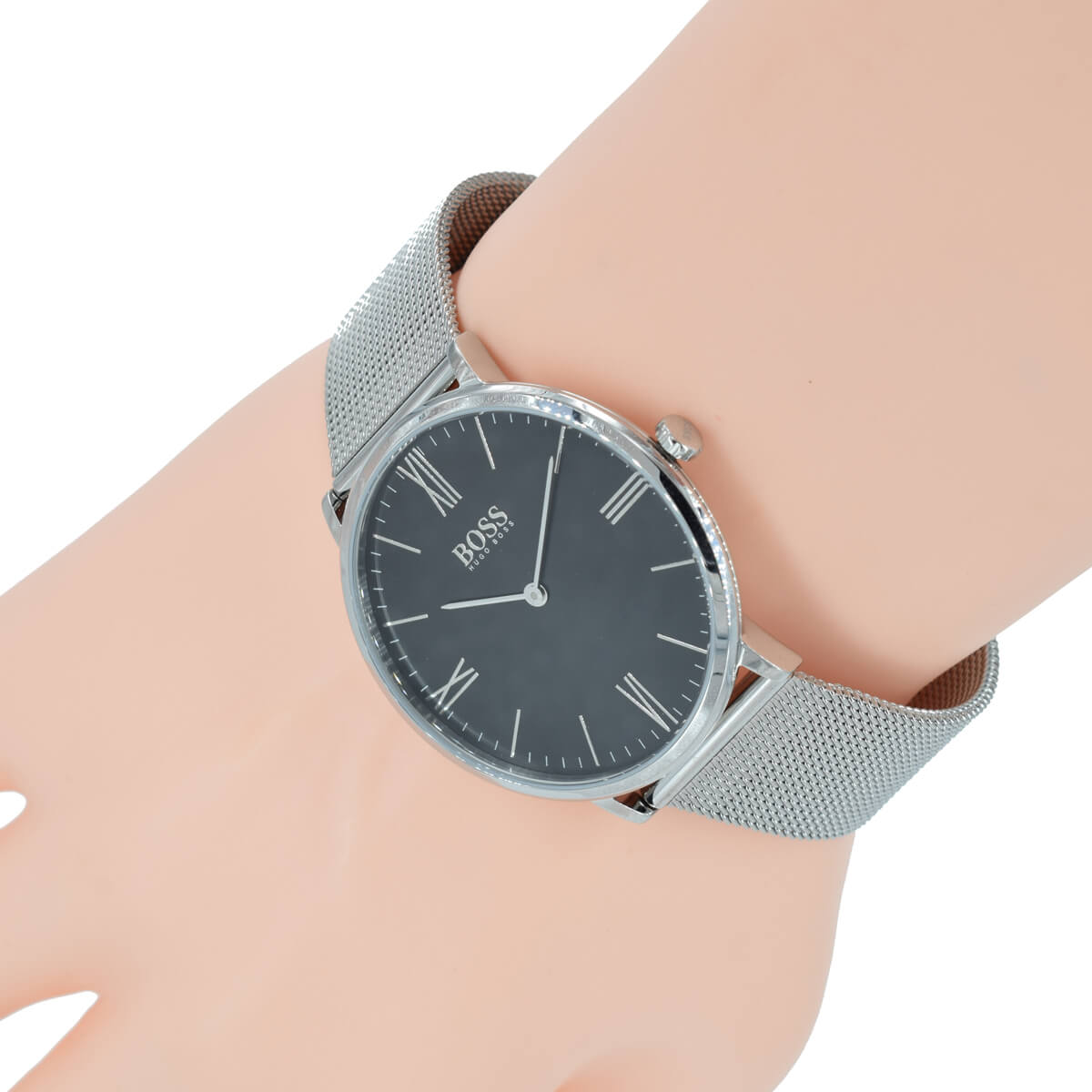 Hugo Boss Jackson watch worn on wrist with black dial and Roman numerals