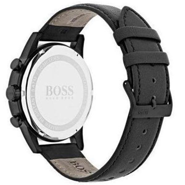 Hugo Boss Navigator caseback with BOSS branding and leather strap detail