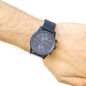 Side view of Hugo Boss Navigator GQ watch on wrist showing blue chronograph dial