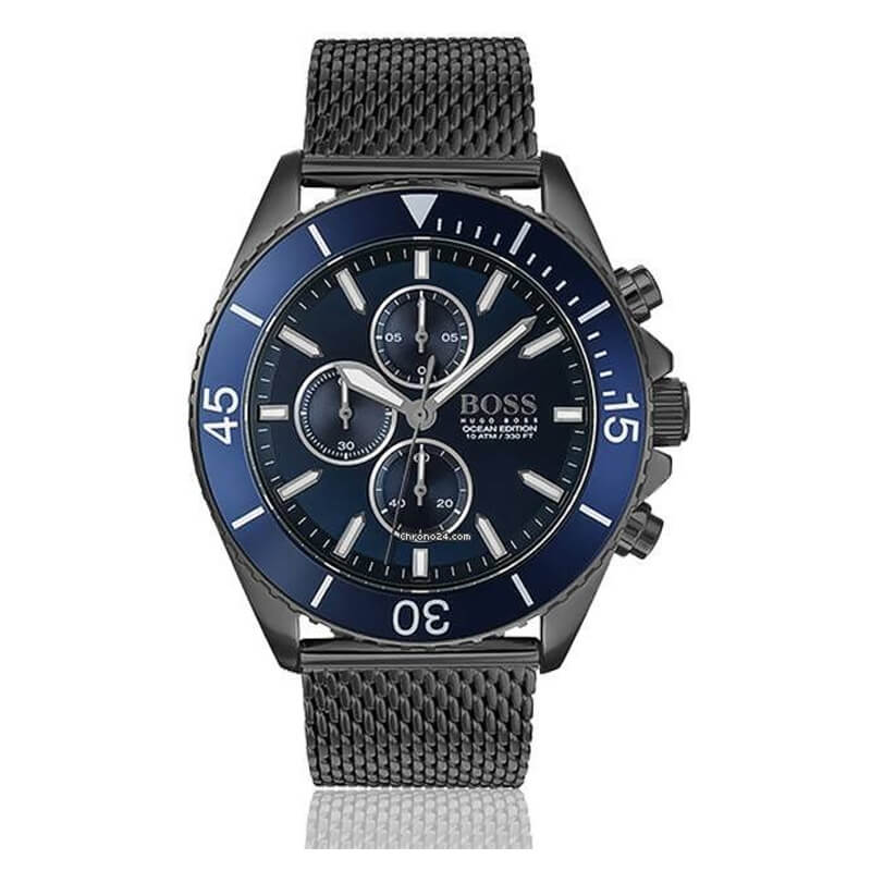 Hugo Boss Ocean Edition 1513702 chronograph watch with navy dial and mesh strap