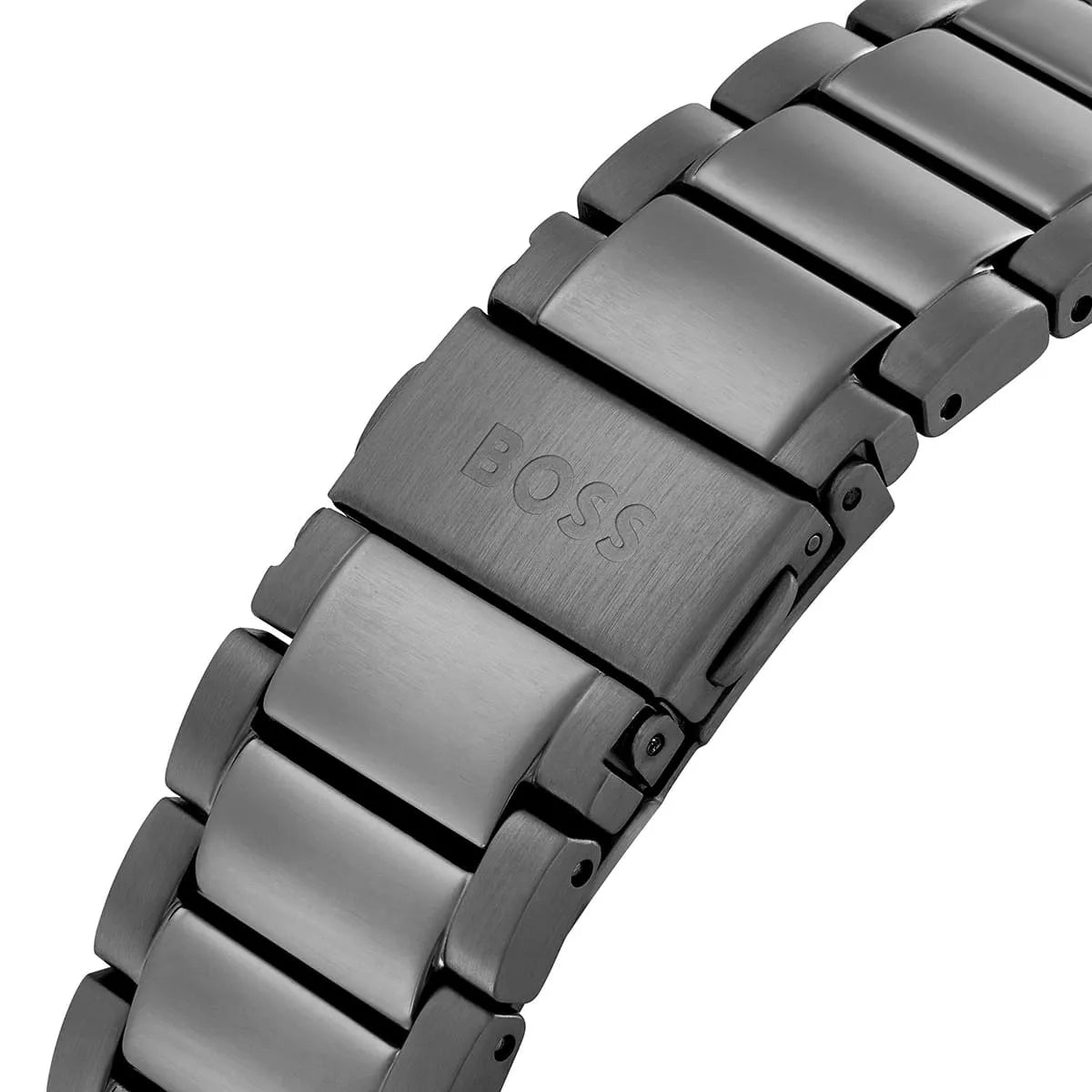 Hugo Boss ONE grey stainless steel bracelet strap with BOSS branding on clasp