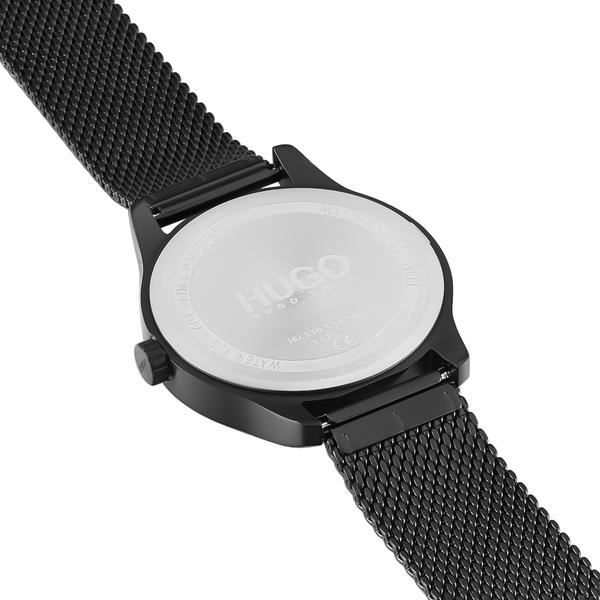 Hugo Boss Oxygen watch caseback with engraved branding and mesh band