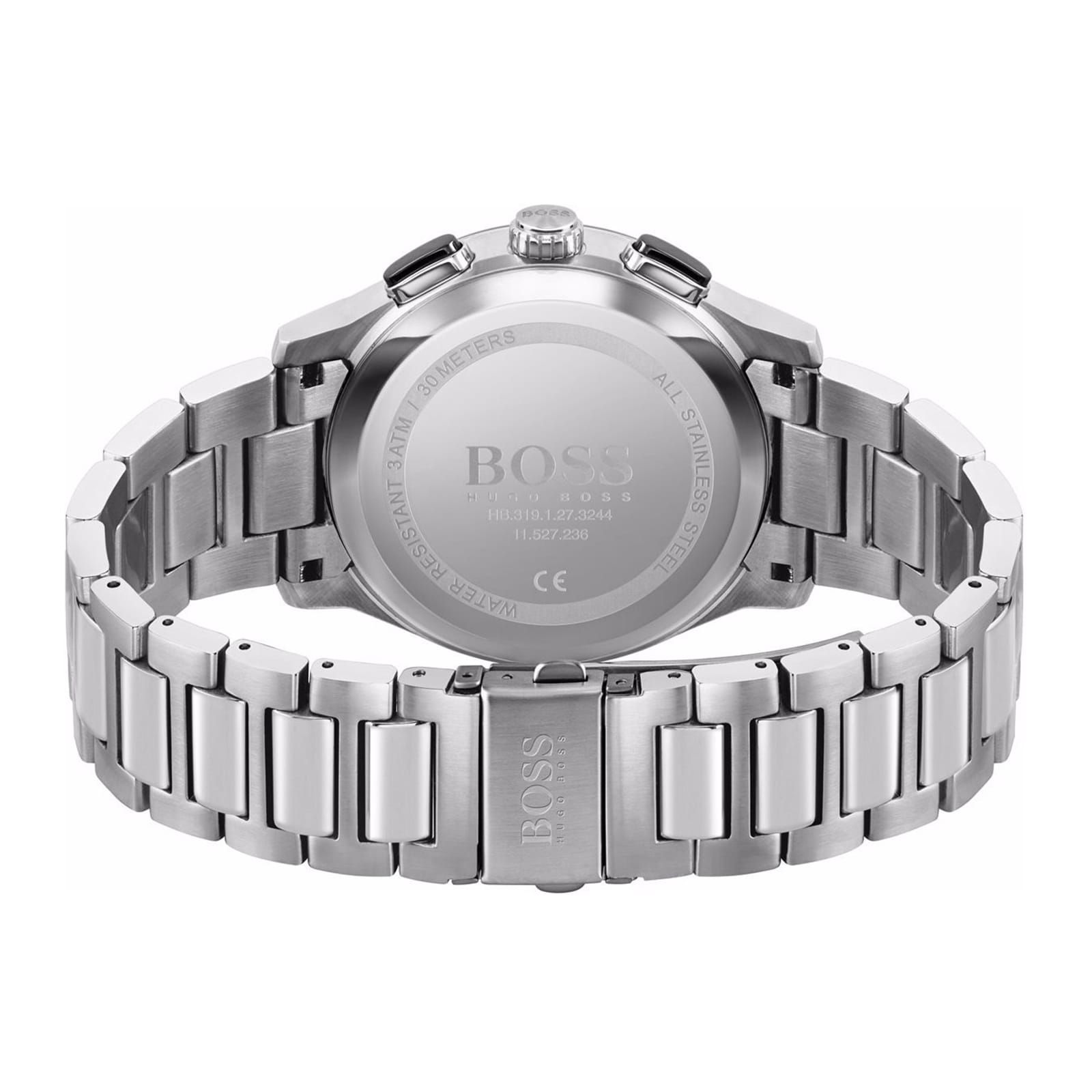 Hugo Boss Peak men's watch caseback showing stainless steel with brand engraving