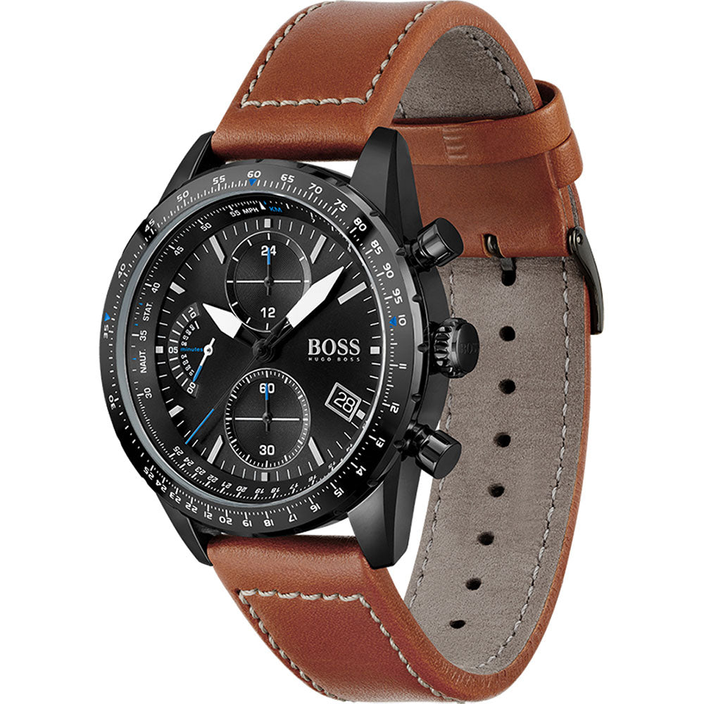 Hugo Boss Pilot Edition Brown Leather Men's Watch 1513851 - The Watches Men & CO #2