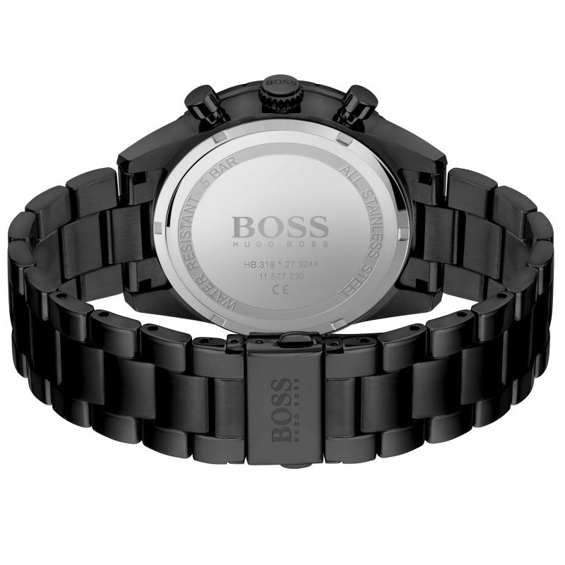 Hugo Boss Pilot Edition watch caseback showing stainless steel case with BOSS branding