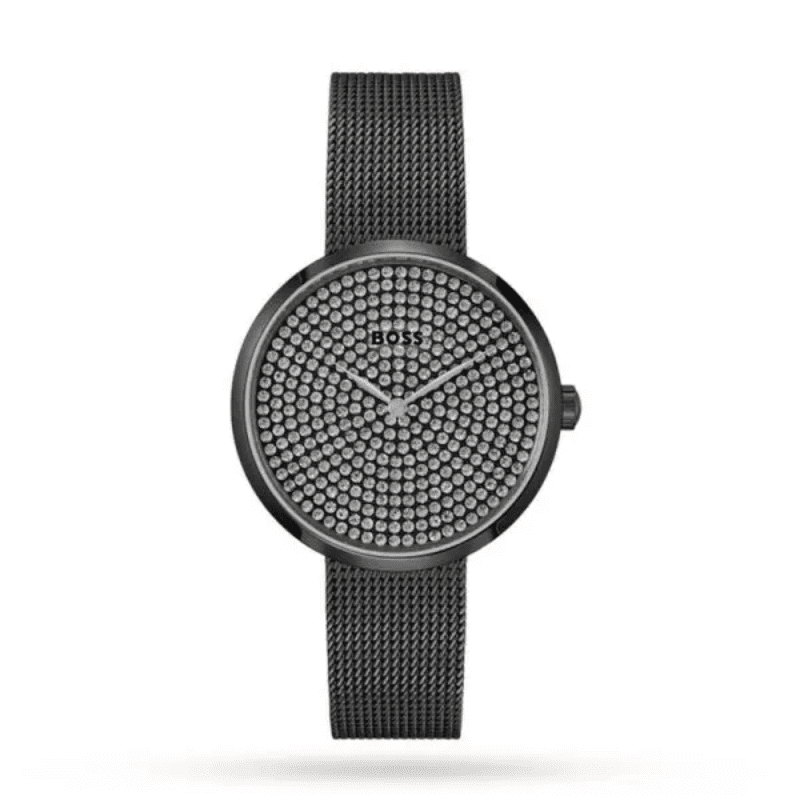 Hugo Boss Praise 36mm black dial black mesh bracelet women's watch front view