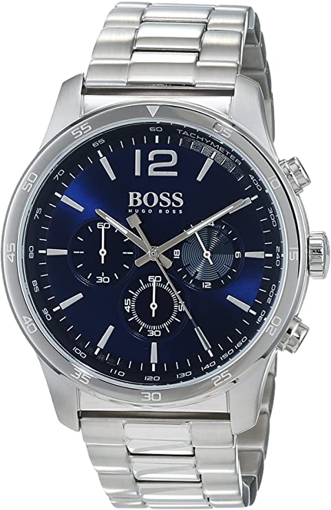 Hugo Boss Professional chronograph watch with blue dial and steel link bracelet