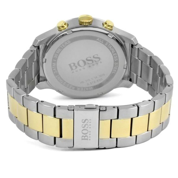 Hugo Boss Professional Chronograph caseback showing BOSS logo and specifications engraved